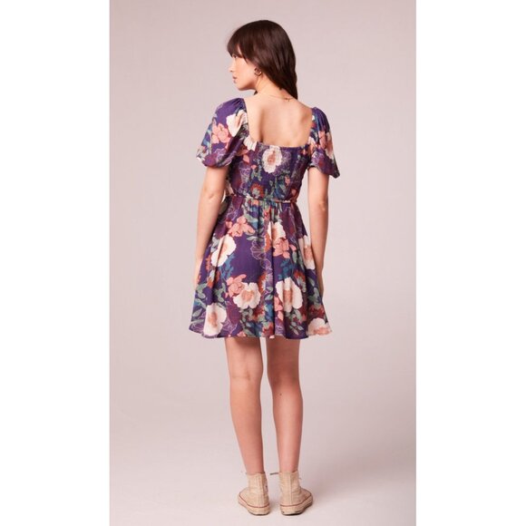 Band of the Free NWT Aimee Purple & Cream Floral Sweetheart Dress Sz Small Women - Picture 2 of 13